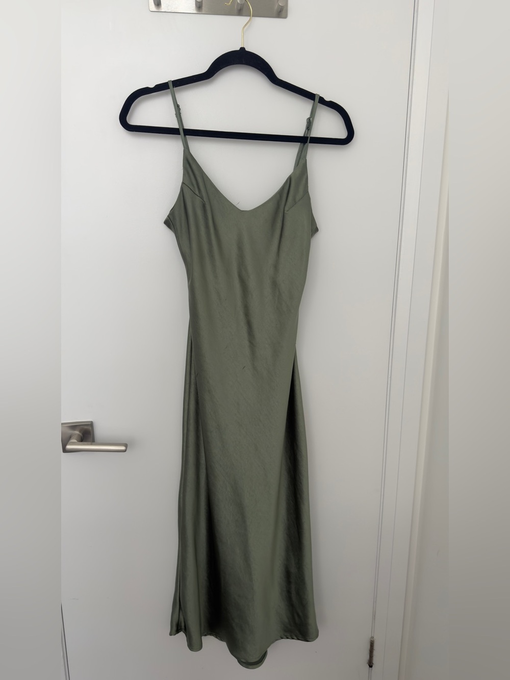 OAK & FORT Sage Green Slip Midi Dress with Adjustable Straps - Small
